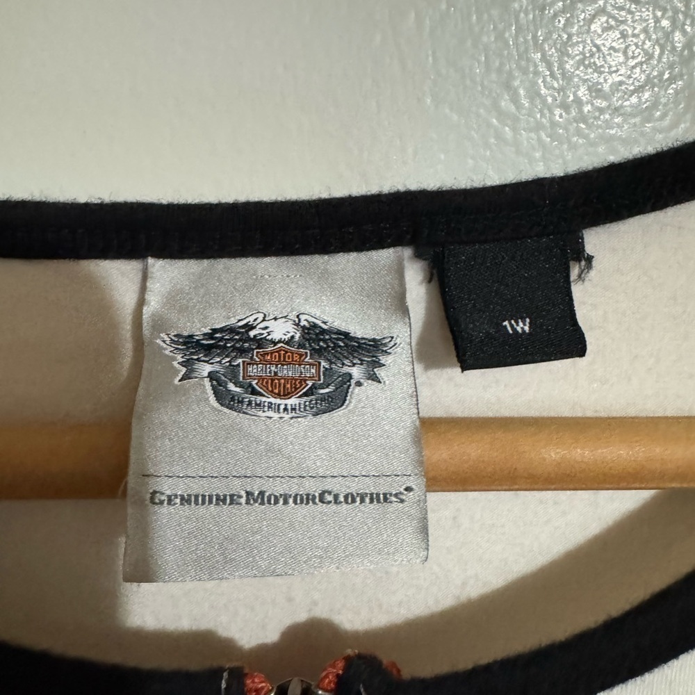 Harley-Davidson Motorcycle shirt Orange and Cream Tee 1W half zip - Picture 2 of 8